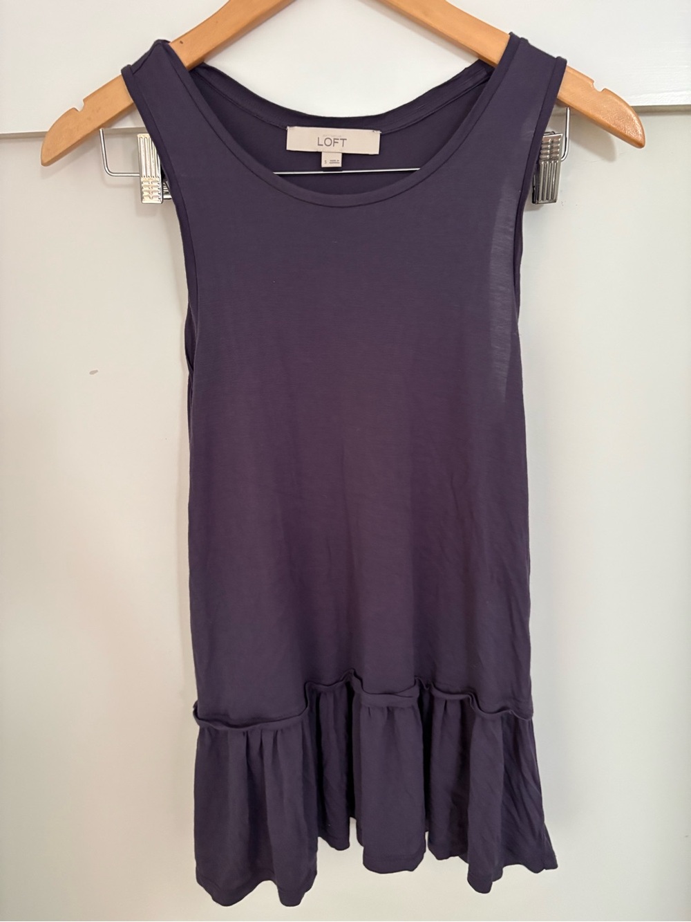 LOFT Sleeveless Mini Dress in Plum with Ruffle Hem